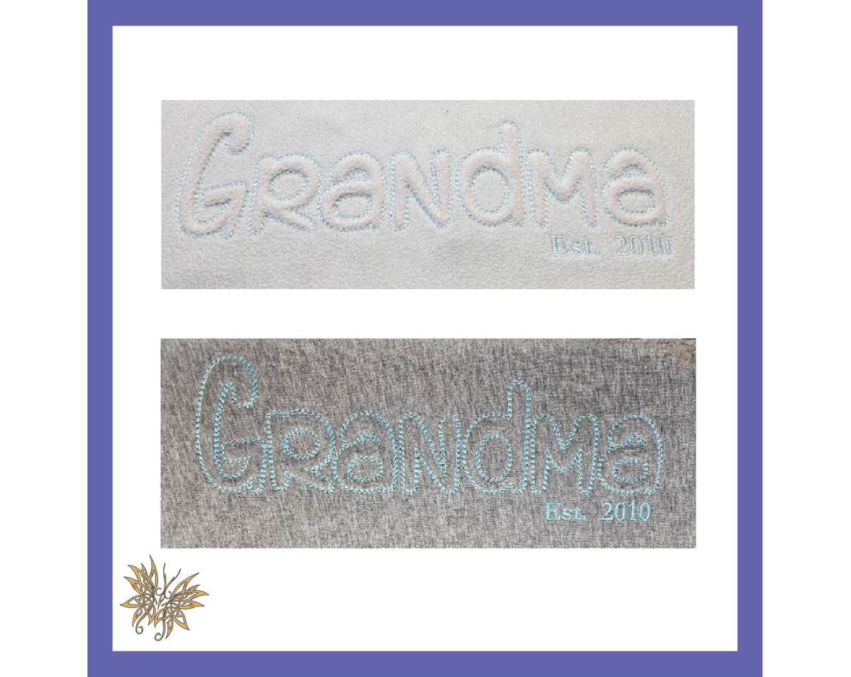 Grandma Machine Embroidery Design for t-shirts, sweatshirts, pillows, 1 Size 2 styles 8 Formats Trapunto style included, Instant Download