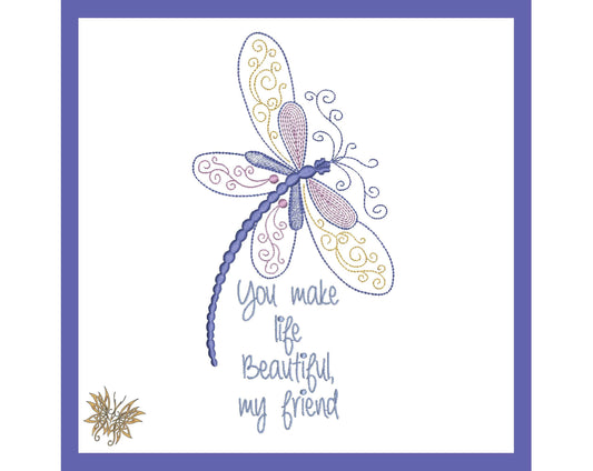 Dragonfly Machine Embroidery Design for Beautiful Friends, suitable for Mug Rugs, Mantel Pillow. Teen, Tween or Young Adult Reading Pillow