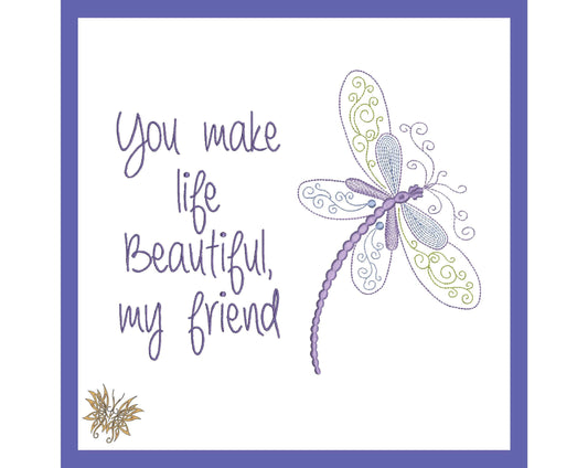 Dragonfly Machine Embroidery Design for Beautiful Friends, perfect for Mug Rugs, Mantel Pillow. Teen, Tween or Young Adult Reading Pillow