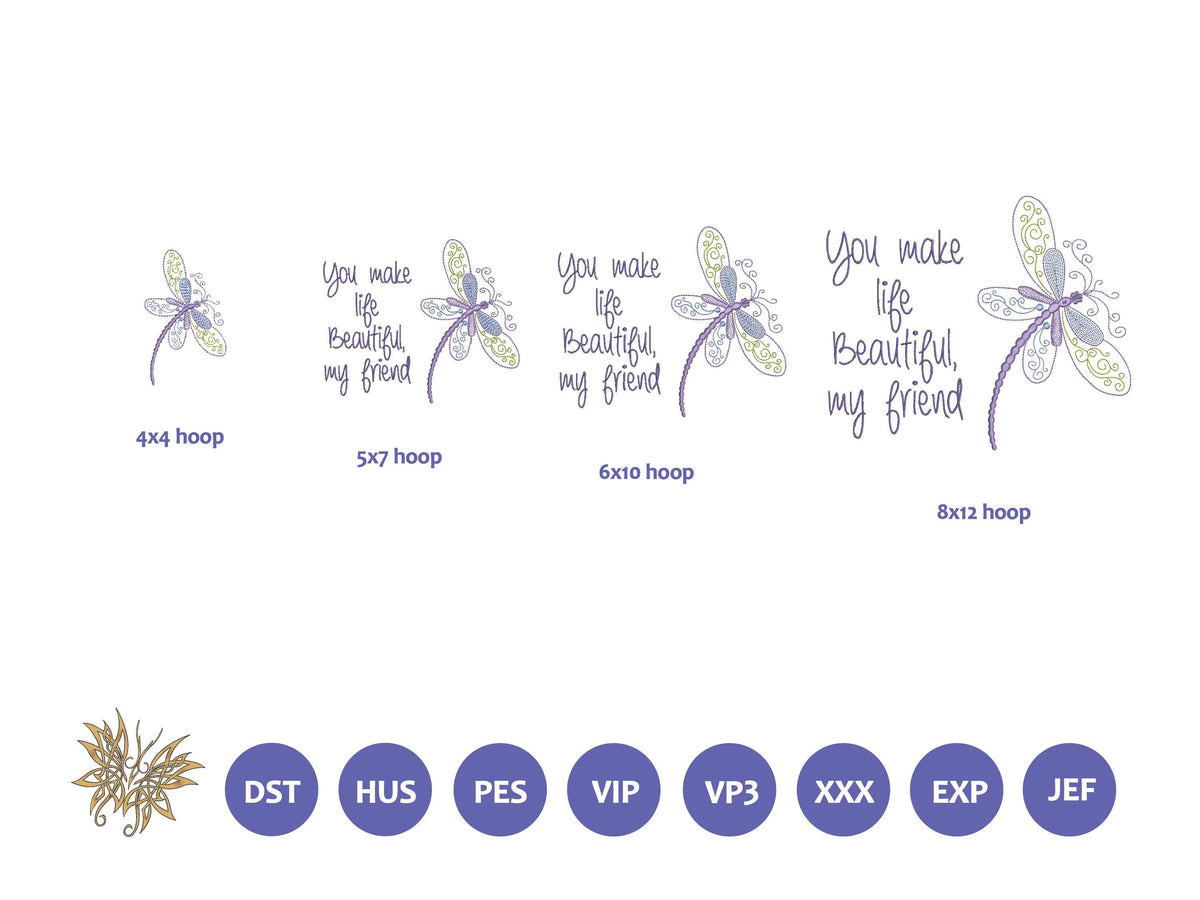Dragonfly Machine Embroidery Design for Beautiful Friends, perfect for Mug Rugs, Mantel Pillow. Teen, Tween or Young Adult Reading Pillow