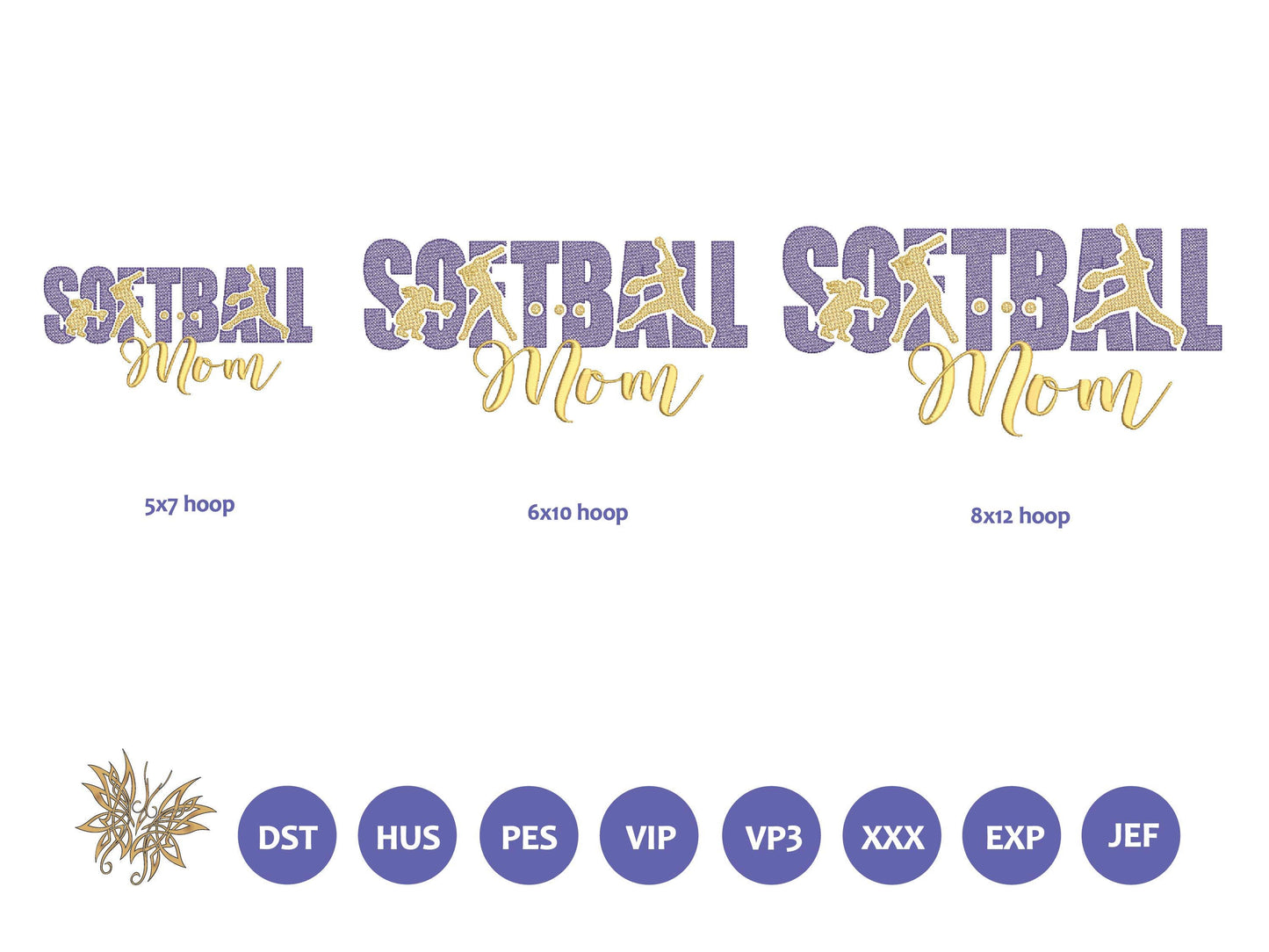 Softball Players Mom Machine Embroidery Design Files with cutout text for the Perfect Softball Mom Gift and Swag.  3 sizes, 8 formats.