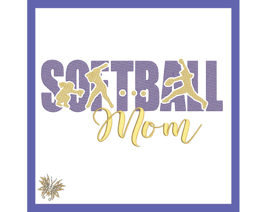 Softball Players Mom Machine Embroidery Design Files with cutout text for the Perfect Softball Mom Gift and Swag.  3 sizes, 8 formats.