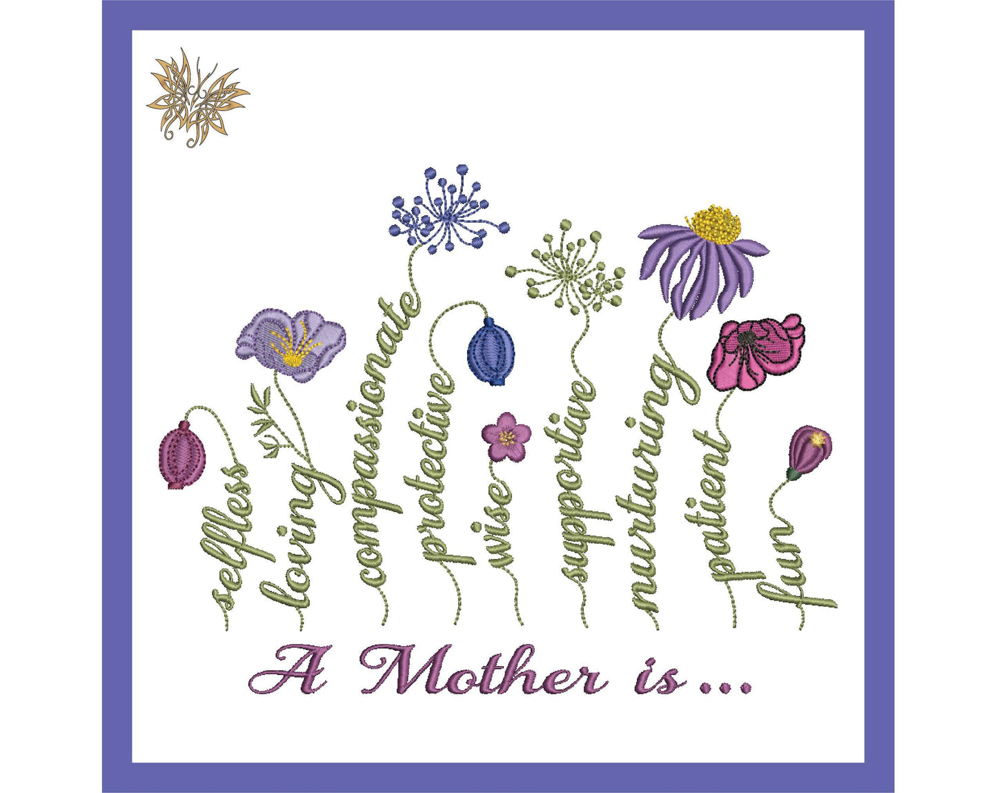 Wildflower Mother's Day Machine Embroidery Design, Floral Text (Instant Download)