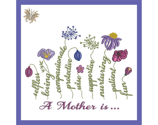 Wildflower Mother's Day Machine Embroidery Design, Floral Text (Instant Download)