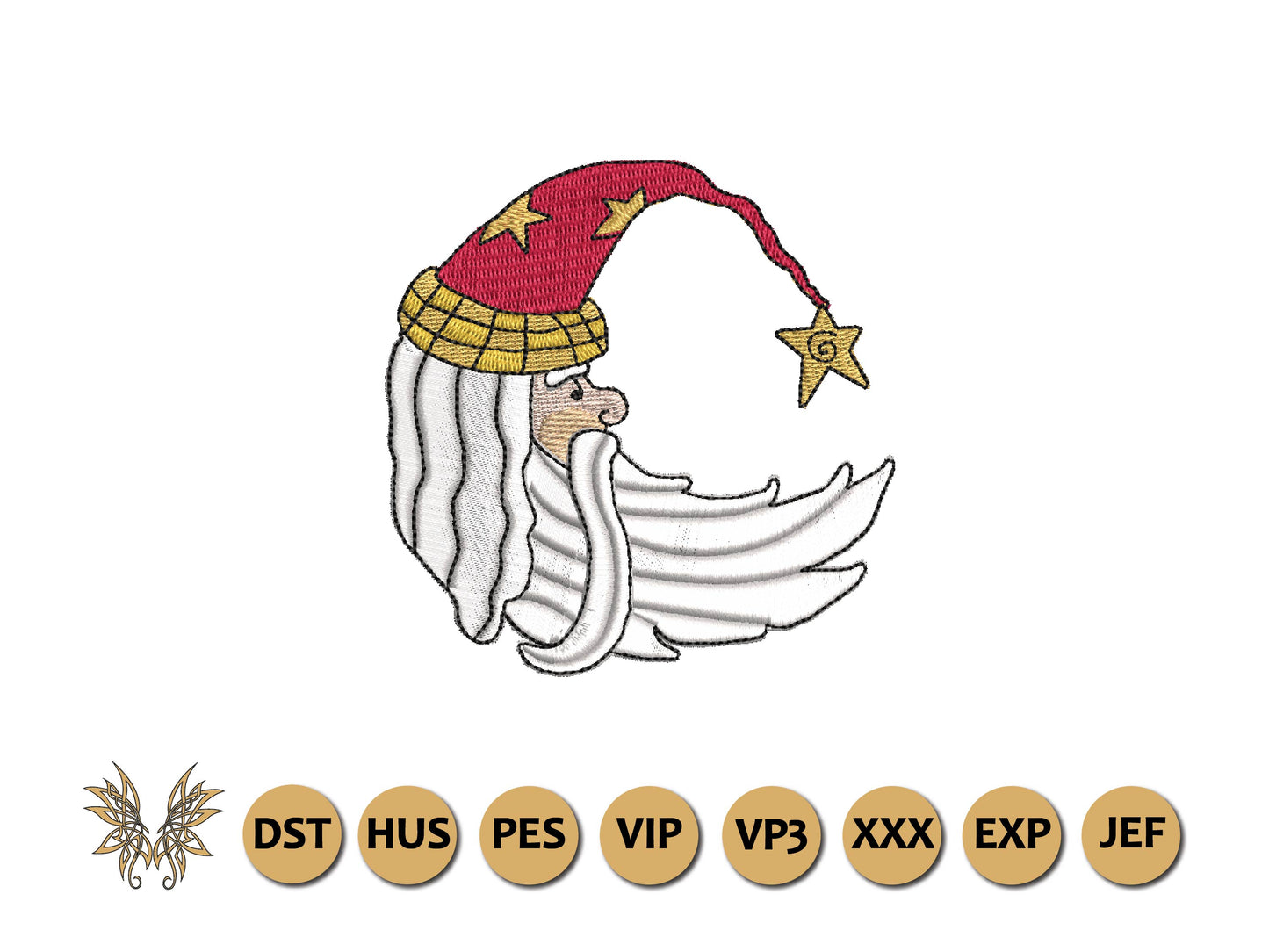 Santa Moon Machine Embroidery Design, Embroidered Prim Santa Design/Christmas Stocking Machine Embroidery/INSTANT DOWNLOAD