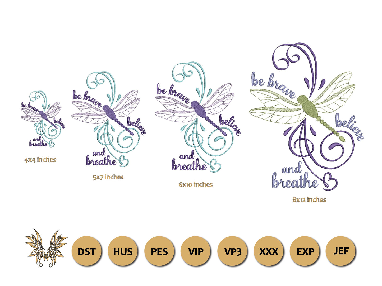 Dragonfly Machine Embroidery Design with Inpirational Saying suitable for Mug Rugs, Mantel or Young Adult Reading Pillow