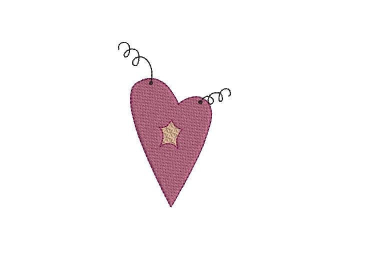 Rustic Primitive Heart Machine Embroidery Design, Winter Wedding Gift Embroidery Pattern, Instant Download