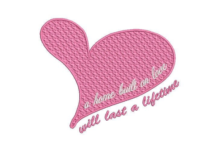 Home Built on Love Heart Machine Embroidery Design, Housewarming Gift, Tea Towel Embroidery, Farmhouse Decor Pillow, Instant Download