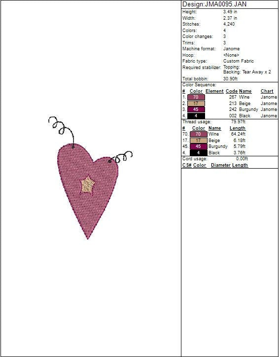 Rustic Primitive Heart Machine Embroidery Design, Winter Wedding Gift Embroidery Pattern, Instant Download