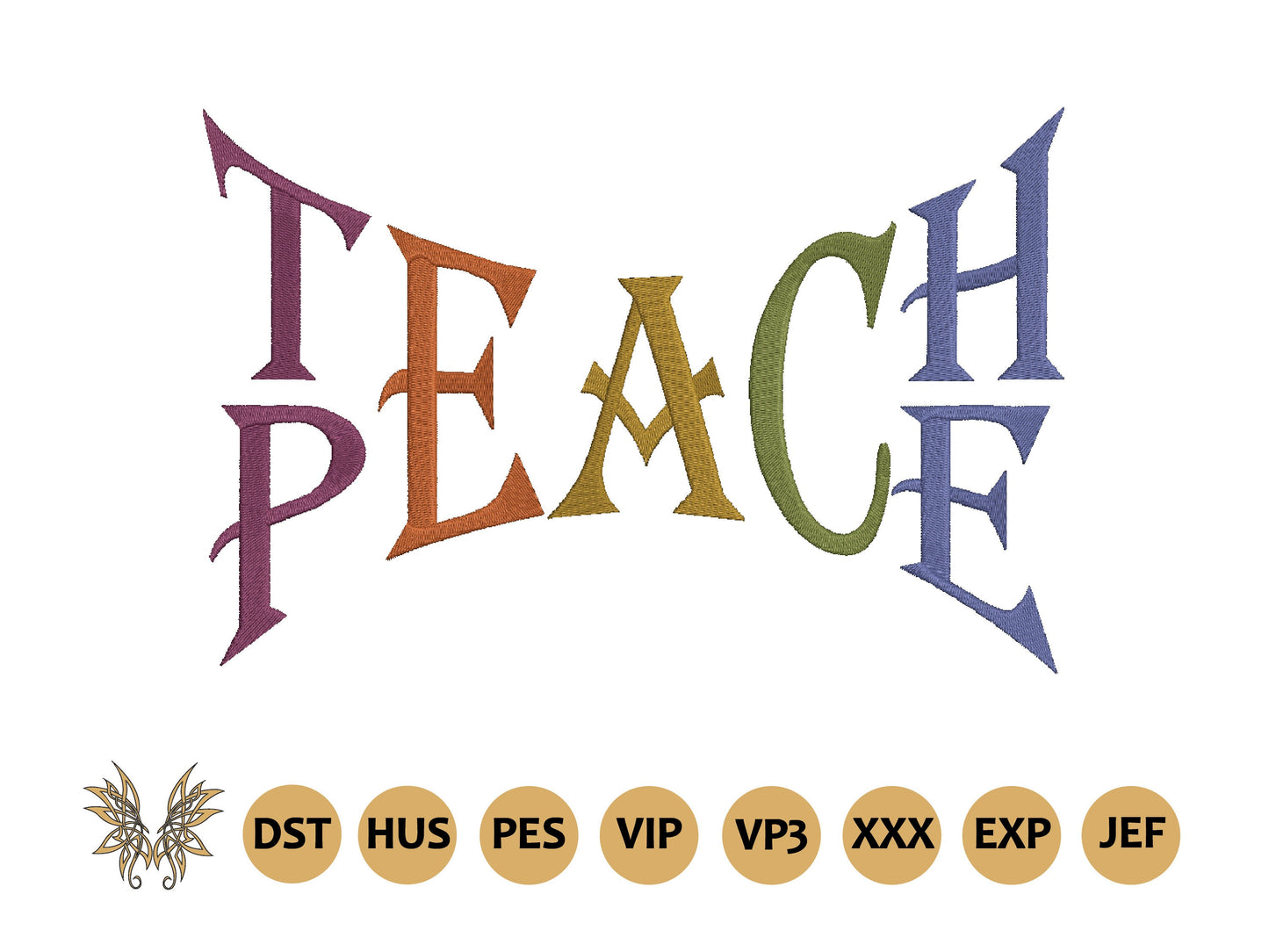 Teach Peace Machine Embroidery Design,  Inspirational Words, INSTANT DOWNLOAD