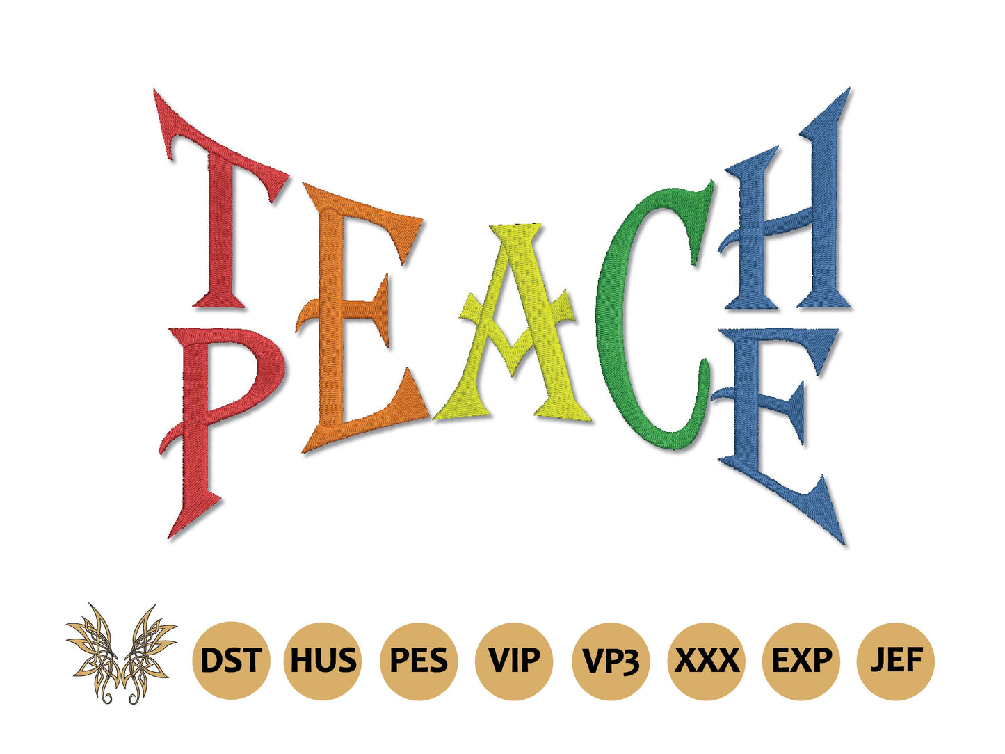 Teach Peace Machine Embroidery Design,  Inspirational Words, INSTANT DOWNLOAD