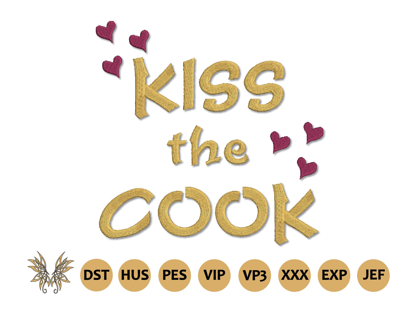 Kiss the Cook Machine Embroidery Design Pattern, Kitchen Word Art, Personalized Chef Apron, Cooking Tea Towel Embroidery, INSTANT DOWNLOAD