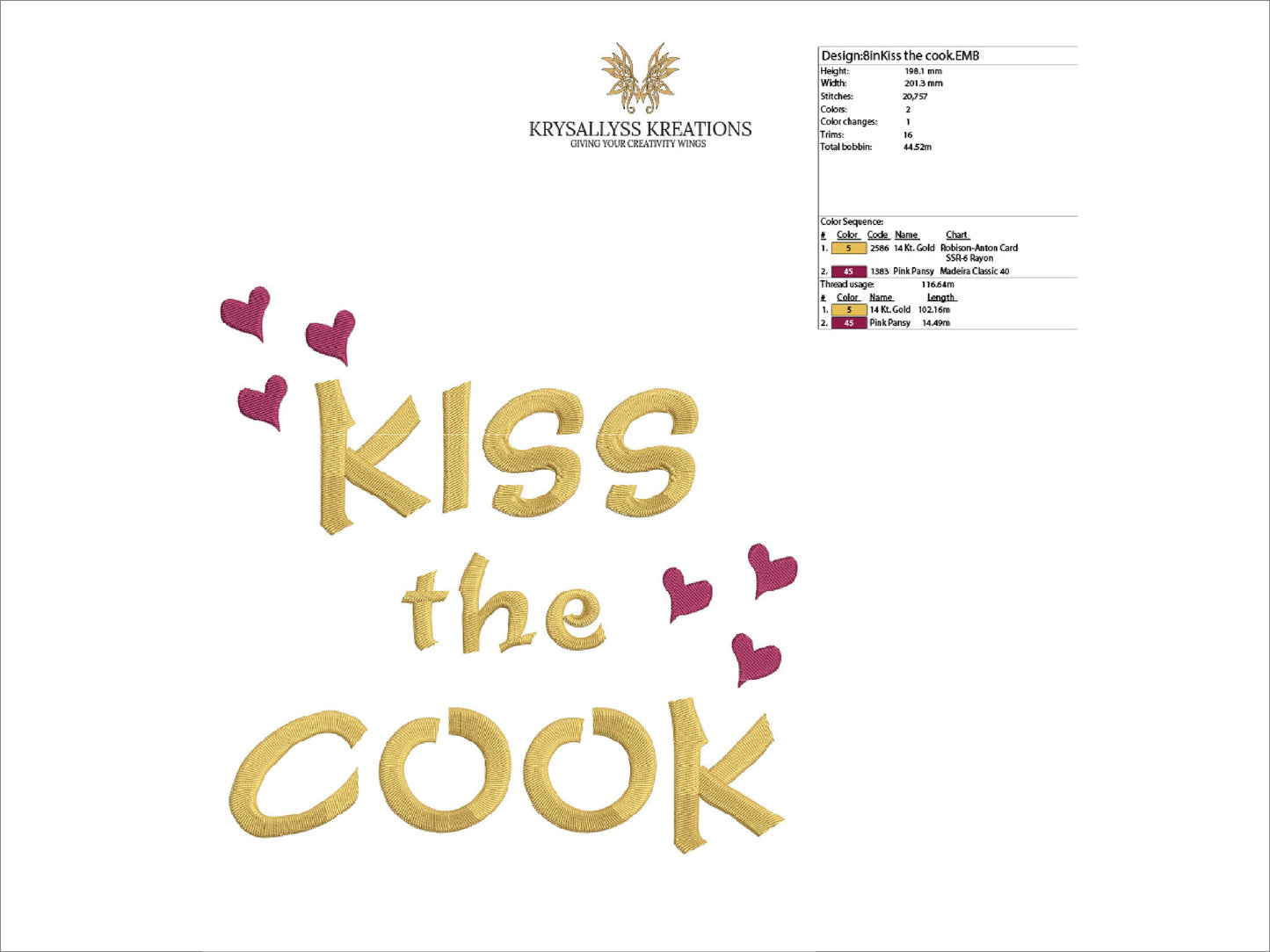 Kiss the Cook Machine Embroidery Design Pattern, Kitchen Word Art, Personalized Chef Apron, Cooking Tea Towel Embroidery, INSTANT DOWNLOAD