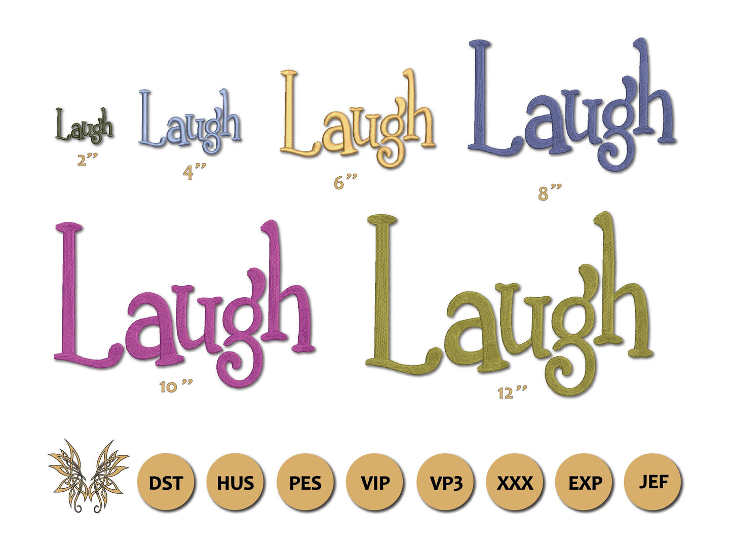 Laugh Word Art Embroidery Design Inspiration, Stylized Font Text, Positive Mood Motivational Decor for Teenage Girls, INSTANT DOWNLOAD