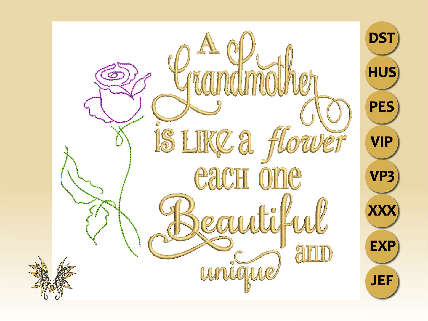 A Grandmother is Like a Flower Machine Embroidery Design, Reading Pillow Embroidery, Gift for Mother, INSTANT DOWNLOAD
