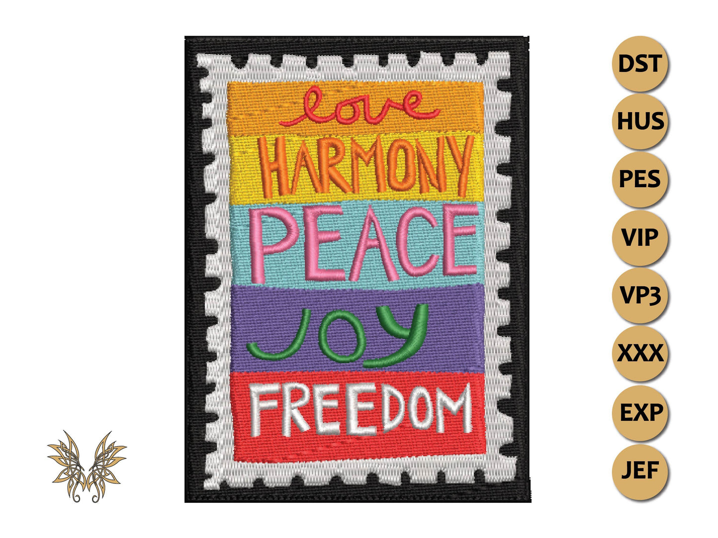 Word Stamp Machine Embroidery Design, DIGITAL DOWNLOAD DIY Embroidered Patch for Retro Jean Jacket Decoration, Teen Room Decor, Instant Download