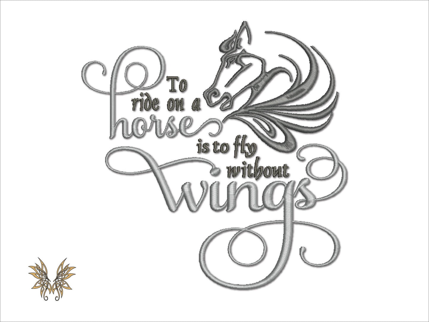 Horse Machine Embroidery Design, Ride a Horse and Fly without Wings Embroidered Saying, Equestrian Memory Pillow