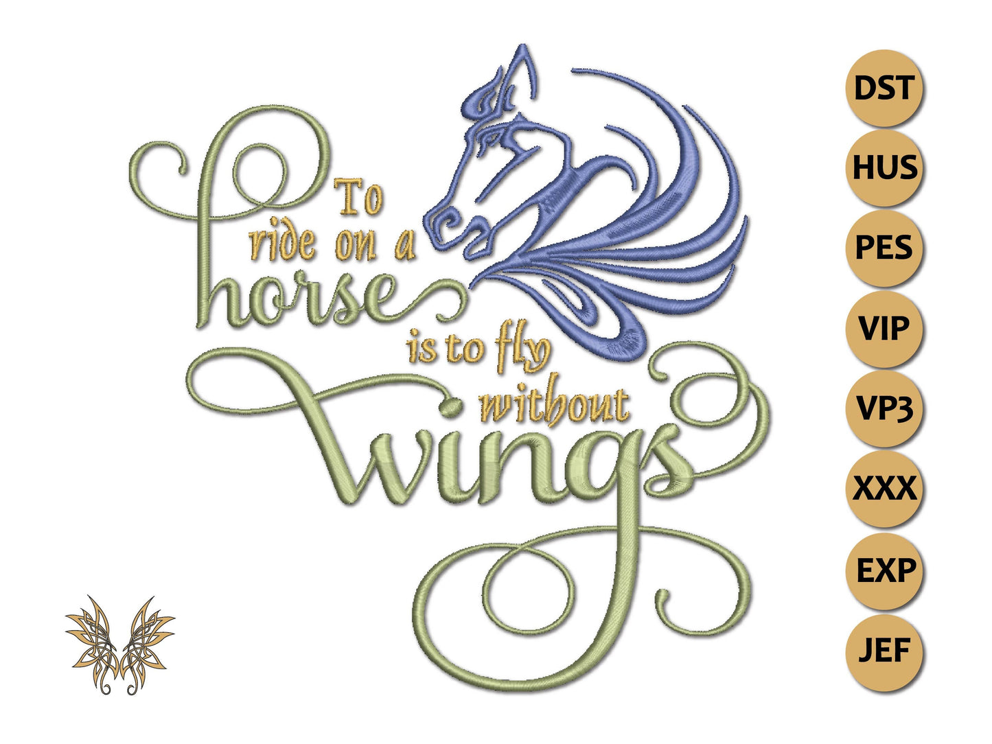 Horse Machine Embroidery Design, Ride a Horse and Fly without Wings Embroidered Saying, Equestrian Memory Pillow