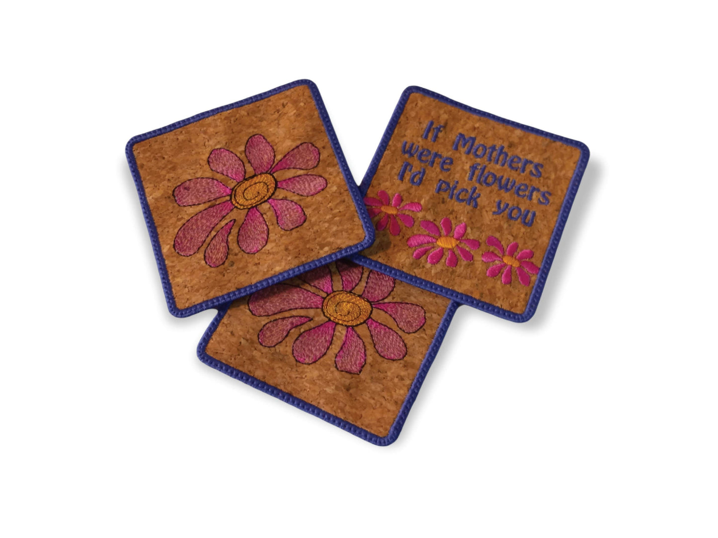 Daisies ITH Coaster Embroidery Design, Flowers for Mom In-the-Hoop Mug Rug quick stitch for DIY Spring Decor or Mother's Day gift, 4x4 Hoop