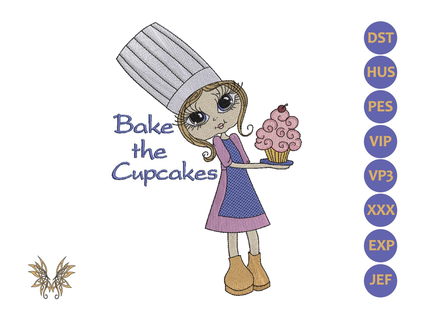 Cupcake Girl Machine Embroidery Design suitable for aprons, sweatshirts, pillows for Baker gift giving. Pastry Chef Gift. Digital Download