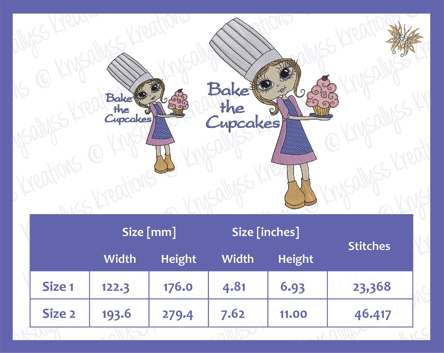 Cupcake Girl Machine Embroidery Design suitable for aprons, sweatshirts, pillows for Baker gift giving. Pastry Chef Gift. Digital Download