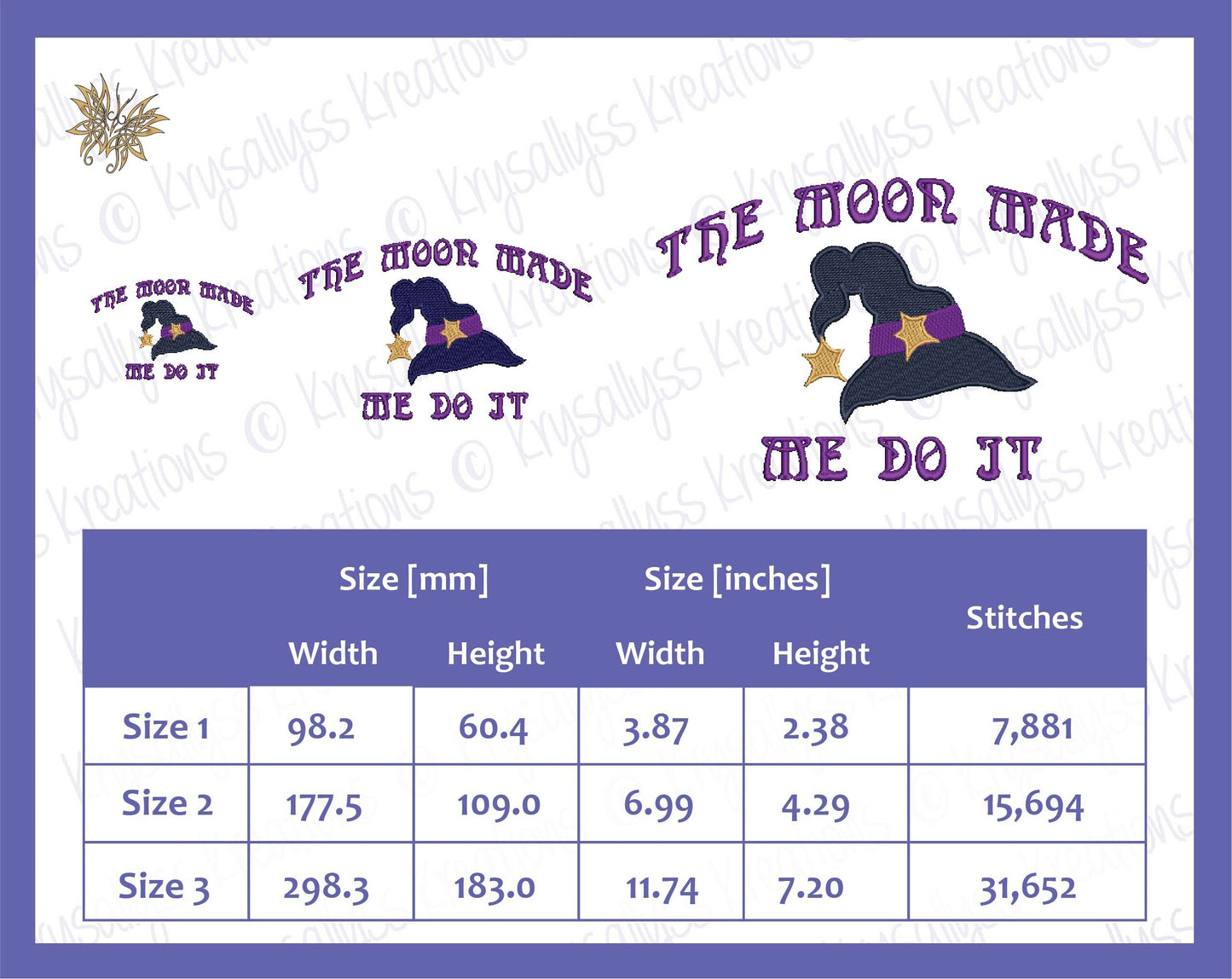 Witch Hat with Saying Machine Embroidery Design in 3 sizes, 8 formats, The Moon Made Me Do It Witchcraft Moon Decor, INSTANT DOWNLOAD