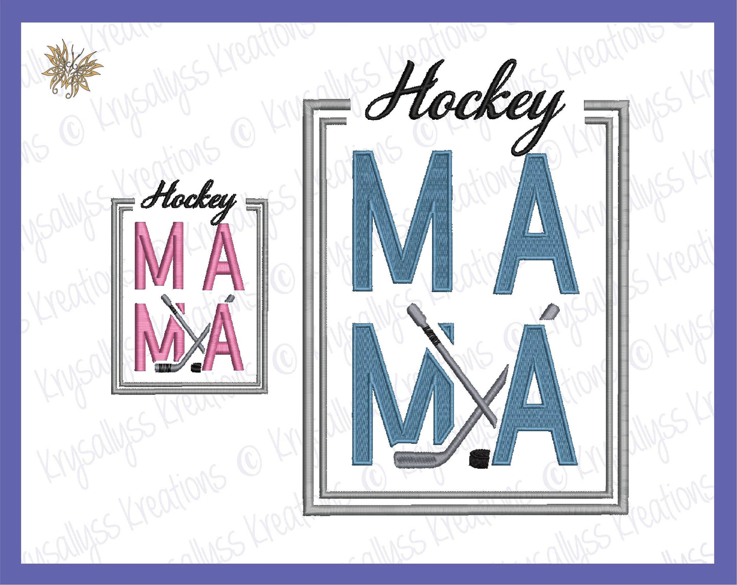 Hockey MaMa Machine Embroidery Design File for 4x4 and 8x12 hoops. Sized for left chest, sleeve and full front or back jacket or sweatshirt