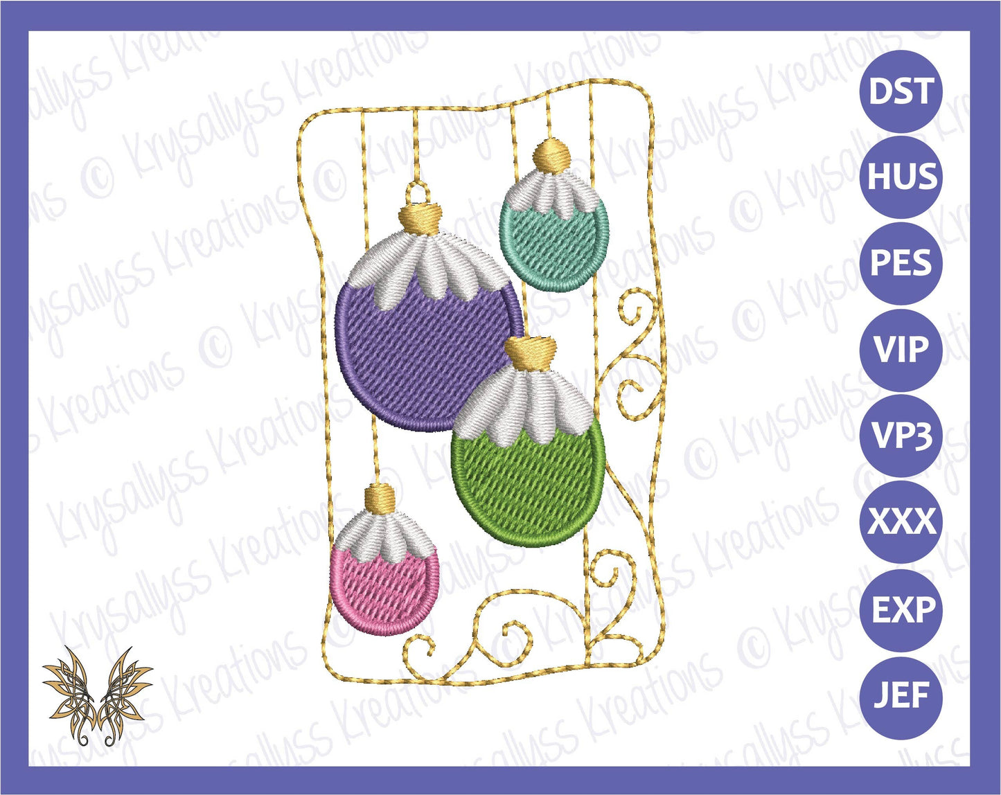 Small Hanging Ornaments Embroidery Design Pattern for Ornaments, Mug Rugs, Mantel Pillows in 3 sizes and 8 formats all for 4x4 hoop