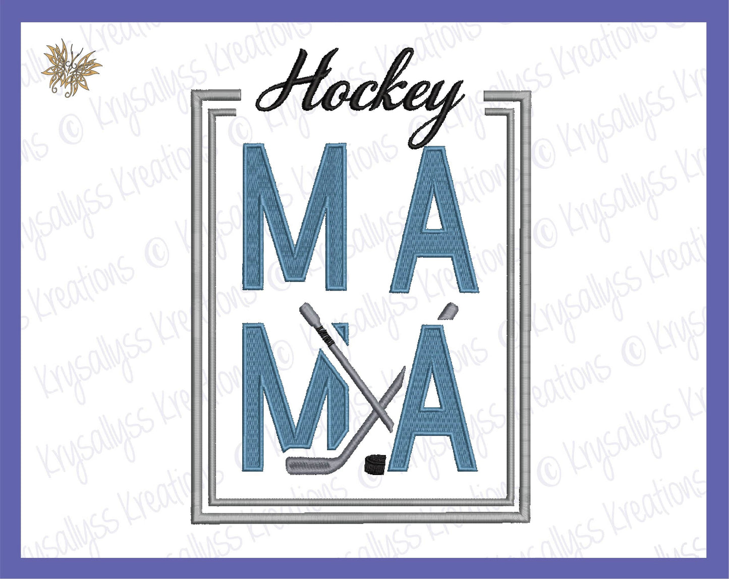 Hockey MaMa Machine Embroidery Design File for 8x12 hoop. Sized for front or back of a jacket or sweatshirt. Download now, 8 formats