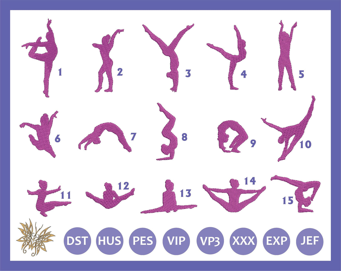 15 Small Gymnast Silhouettes Machine Embroidery Design Files in 8 formats fitting 4x4 hoop, Individual Poses for the Gymnastics Lover.