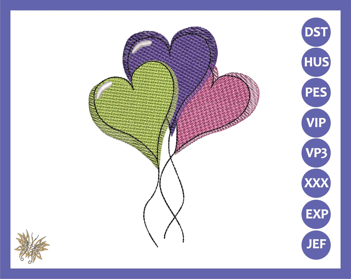 Heart Balloons Sketch Machine Embroidery Design in three sizes and 8 formats for girl's room decor throw pillows, Instant Download