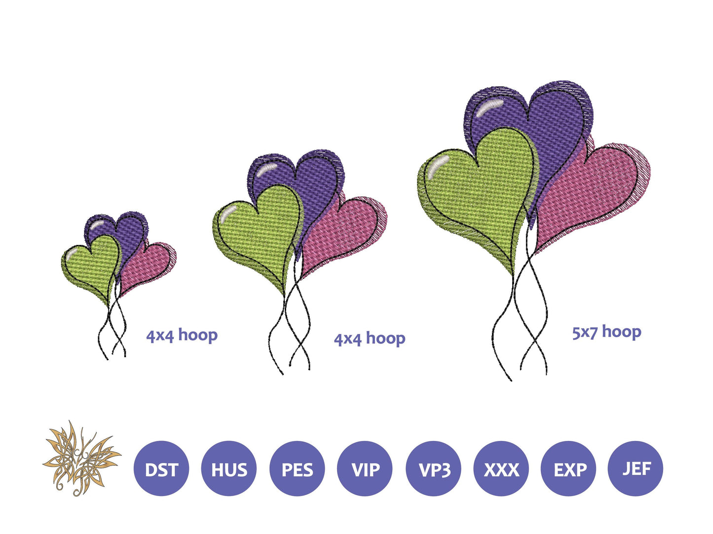 Heart Balloons Sketch Machine Embroidery Design in three sizes and 8 formats for girl's room decor throw pillows, Instant Download