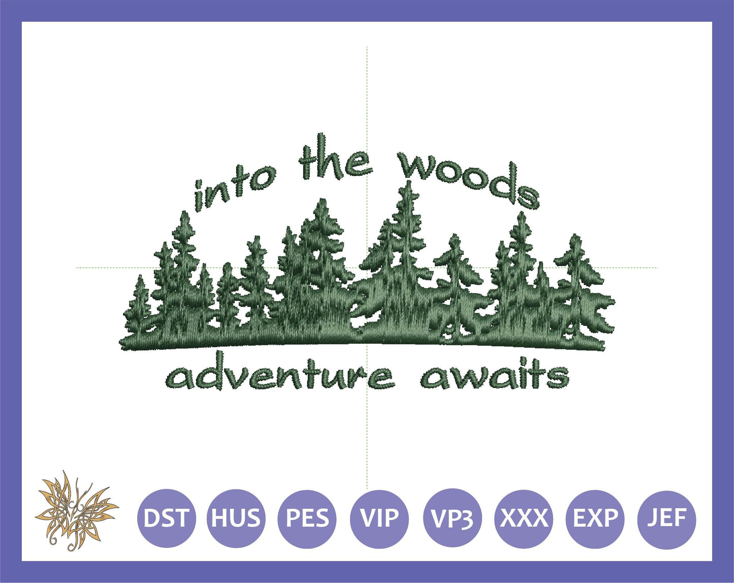 Adventure Awaits Machine Embroidery Design. Small Pine Tree Forest Embroidered File in 2 sizes, 8 formats. Fits 4x4 and 5x7 hoops. PES, DST