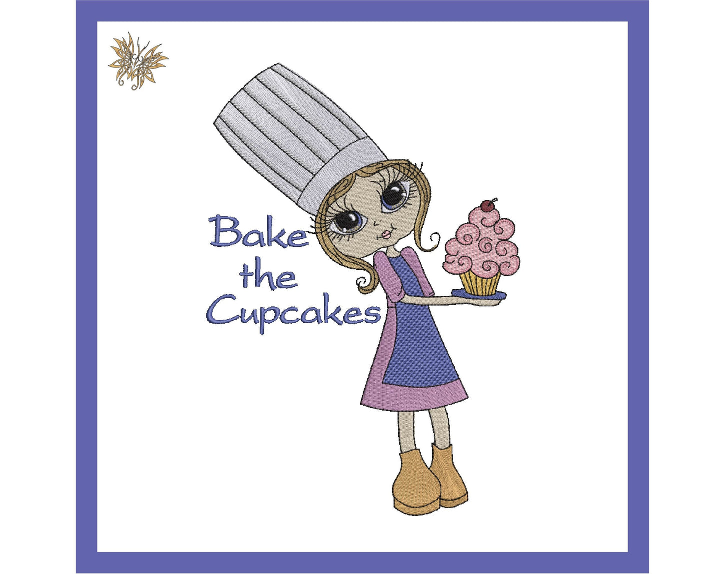 Cupcake Girl Machine Embroidery Design suitable for aprons, sweatshirts, pillows for Baker gift giving. Pastry Chef Gift. Digital Download