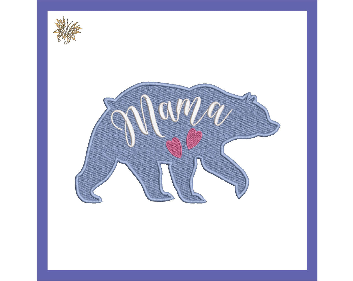 Bear Embroidery Design sized for favourite Mama hat, t-shirt or sweatshirt. In 3 sizes 8 formats including DST PES VP3. Download Now