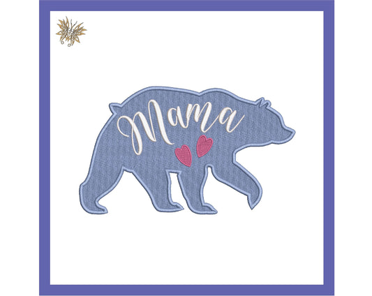 Bear Embroidery Design sized for favourite Mama hat, t-shirt or sweatshirt. In 3 sizes 8 formats including DST PES VP3. Download Now