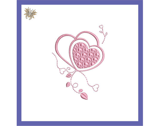 Hearts and Vines Machine Embroidery Design Instant Download for Wedding Pillow and Gift Decor, Embroidered Valentine Heart