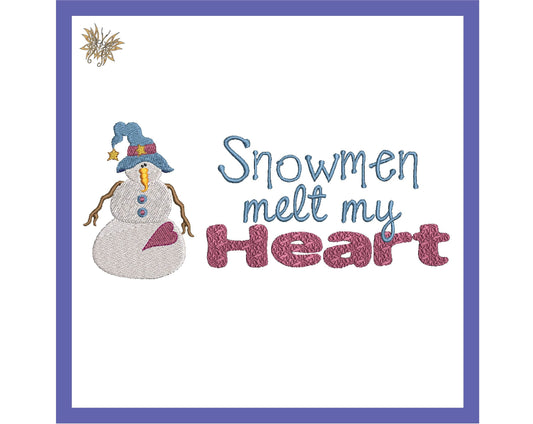 Rustic Snowman, Embroidered Snowmen, Snowmen Melt My Heart, Machine Embroidery Design, Winter Farmhouse Decor, Instant Download