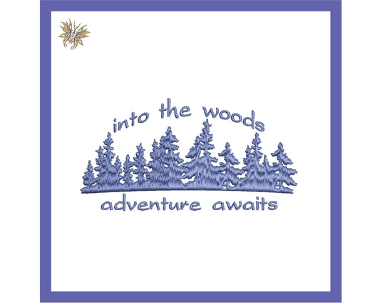 Adventure Awaits Machine Embroidery Design. Small Pine Tree Forest Embroidered File in 2 sizes, 8 formats. Fits 4x4 and 5x7 hoops. PES, DST