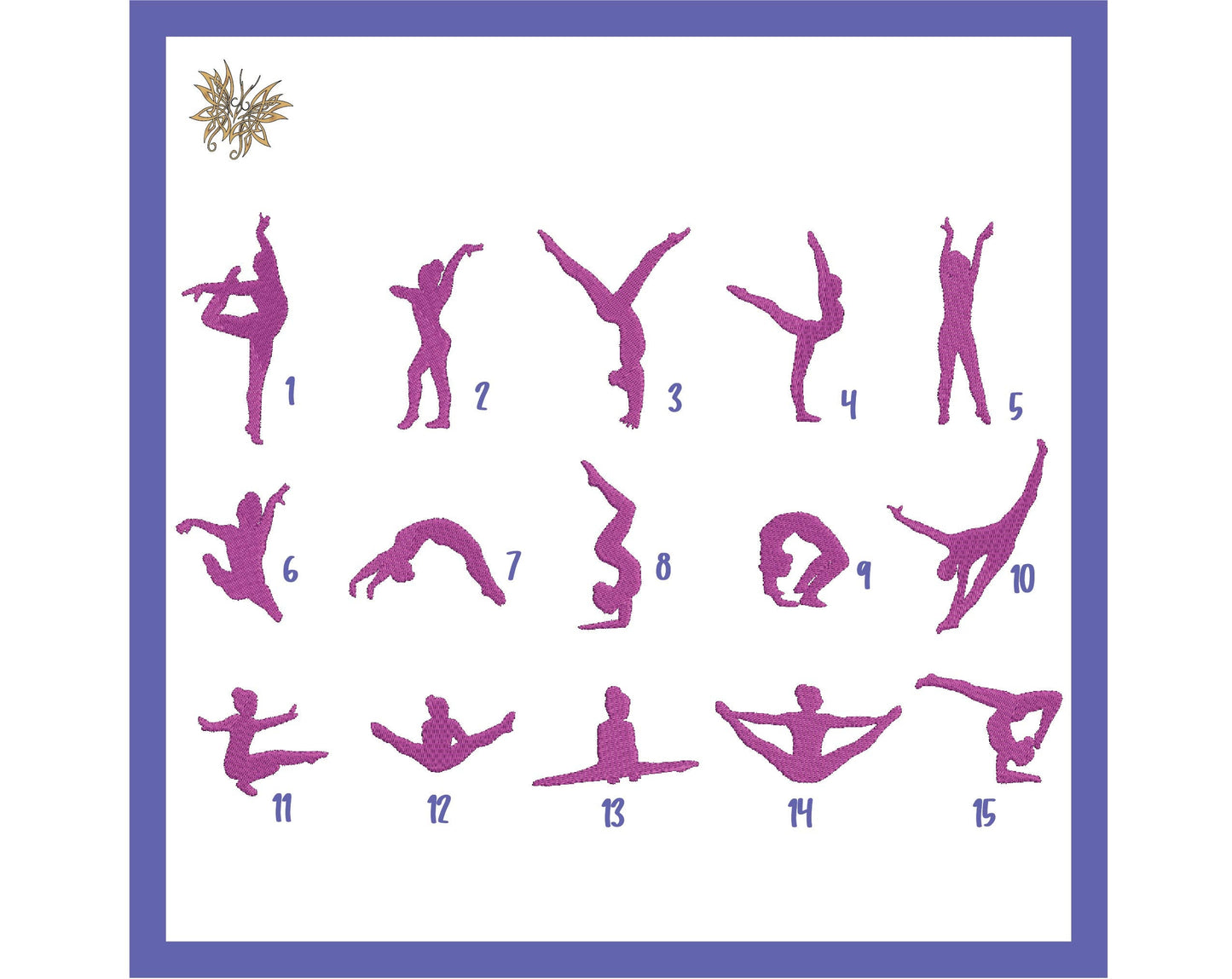 15 Small Gymnast Silhouettes Machine Embroidery Design Files in 8 formats fitting 4x4 hoop, Individual Poses for the Gymnastics Lover.