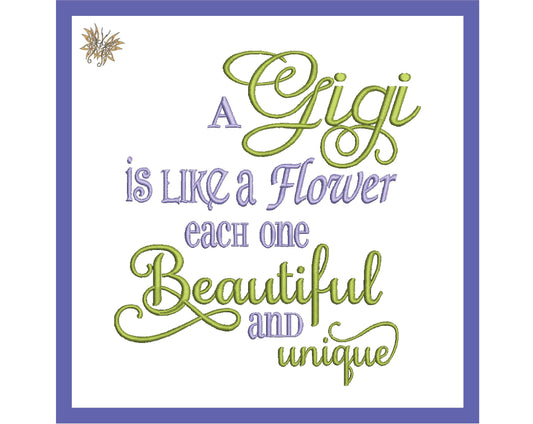 A Gigi is Like a Flower Machine Embroidery Design, Reading Pillow, Embroidered Gift for Mother, Grandmother Present, INSTANT DOWNLOAD