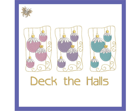 Deck the Halls Embroidery Design Pattern for Ornaments, Mug Rugs, Mantel Pillows or Decorative Cushions in 5 sizes and 8 formats