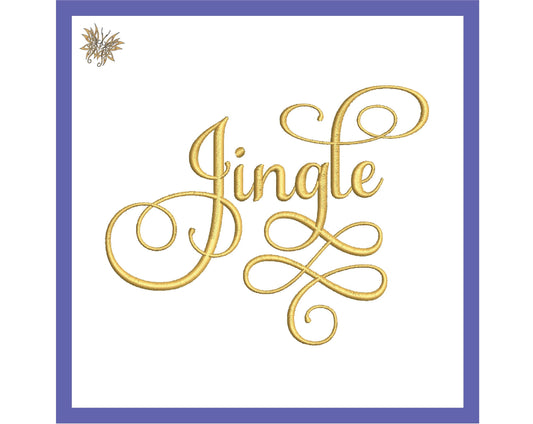 Jingle Elegant Script Word Embroidery Design in 6 sizes and 8 formats for Ornaments, Stockings, Pillows for Christmas Decor