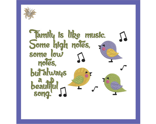 Family is Like Music Machine Embroidery Design for Framed Art or Reading Pillow, Life Quote Embroidery Pattern, INSTANT DOWNLOAD