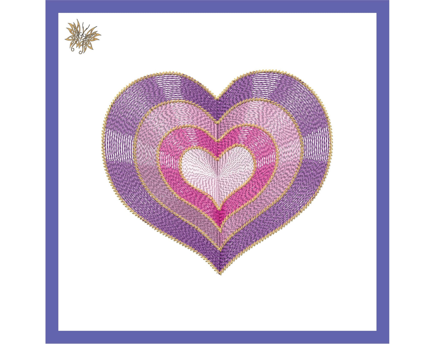 Heart Machine Embroidery Design ripple stitched effect for T-Shirts, Sweatshirts, Mug Rugs, Mantel, Tween or Teen Room Decor, 5 sizes