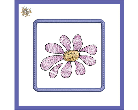 Sketch Daisy ITH Coaster Embroidery Design, Flower In-the-Hoop Mug Rug quick stitch for DIY Spring Decor or Mother's Day gift, 4x4 Hoop