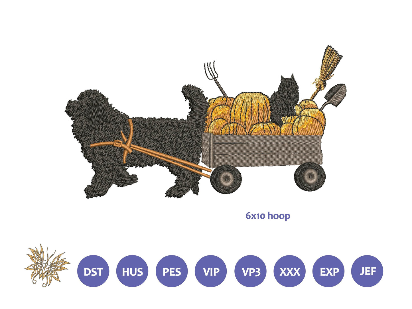 Dog and Cat Halloween Harvest Helpers Machine Embroidery Design in 1 size and 8 formats, Autumn Pumpkins All things Witchy, INSTANT DOWNLOAD