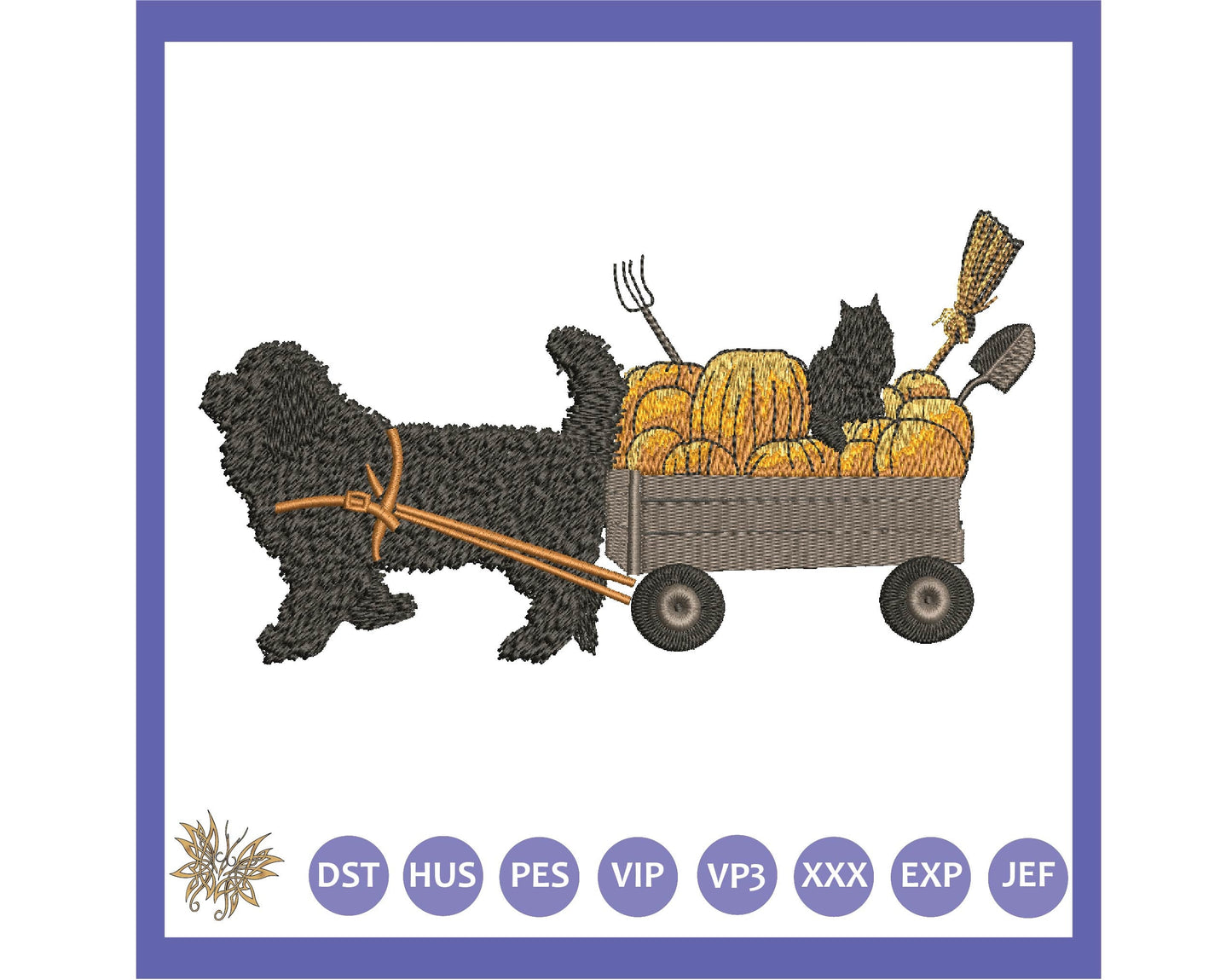 Dog and Cat Halloween Harvest Helpers Machine Embroidery Design in 1 size and 8 formats, Autumn Pumpkins All things Witchy, INSTANT DOWNLOAD