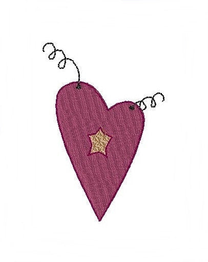 Rustic Primitive Heart Machine Embroidery Design, Winter Wedding Gift Embroidery Pattern, Instant Download